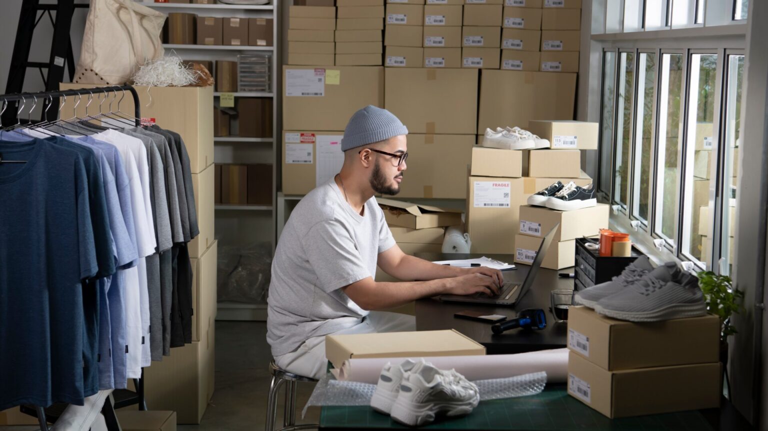 asian,man,online,seller,confirming,orders,from,customer,on,laptop.